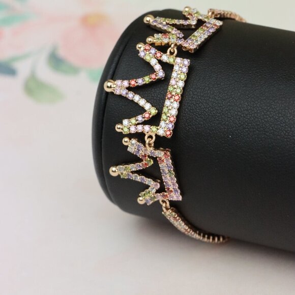 "Crown Charm Rose Gold Bracelet with Multicolor CZ, Adjustable Fit, XPBL0737 - Picture 7 of 12